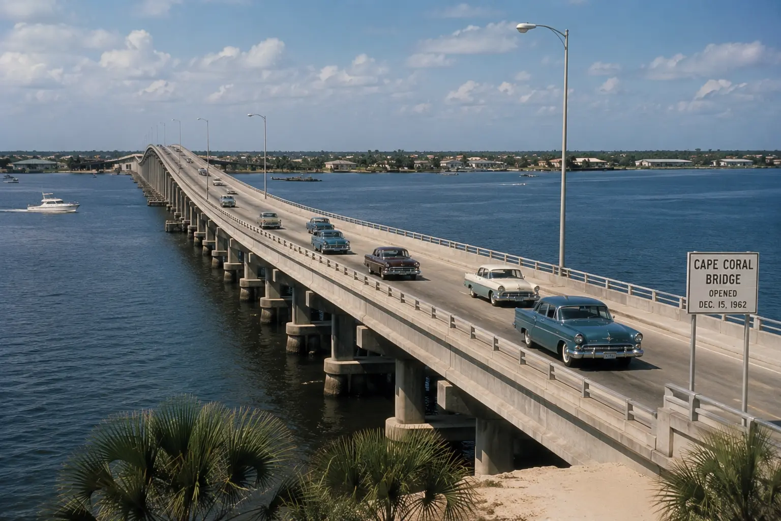 Early Cape Coral infrastructure roads bridges canals and residential growth