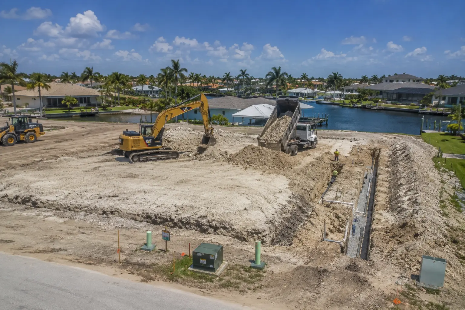 Cape Coral land and site preparation costs including lot location waterfront access clearing grading fill and elevation requirements