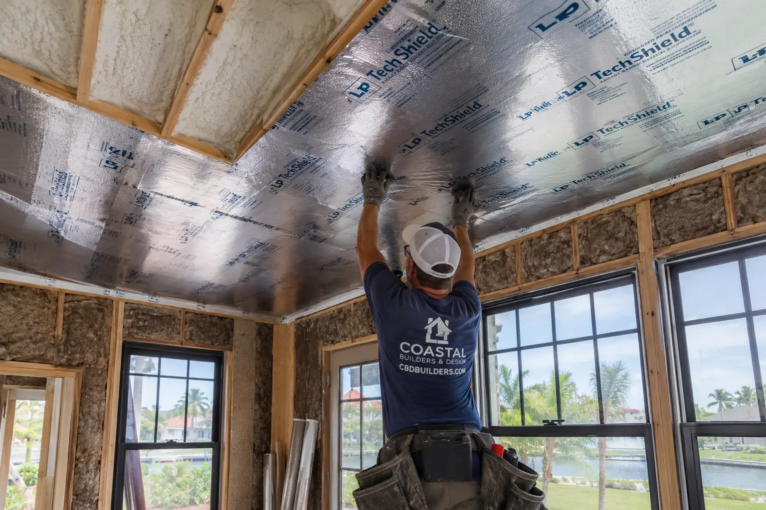 Modern Cape Coral new construction designed for energy efficiency with insulation windows roofing HVAC air sealing and smart home technology