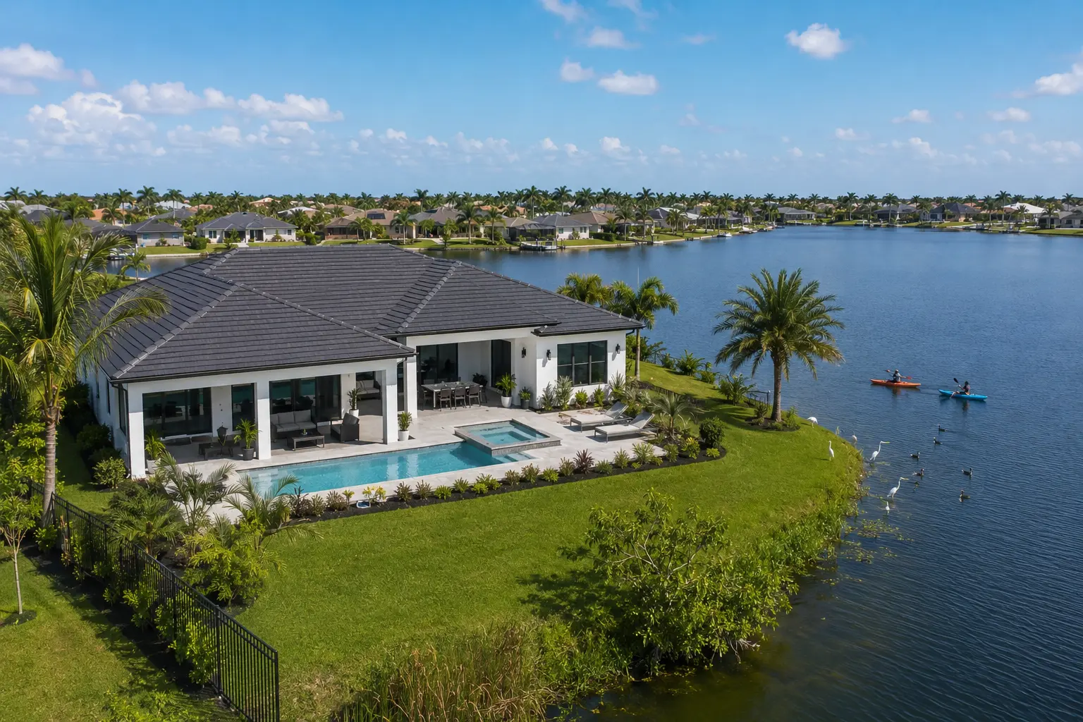 Saltwater canal lots in Cape Coral with Gulf access boating docks and waterfront views
