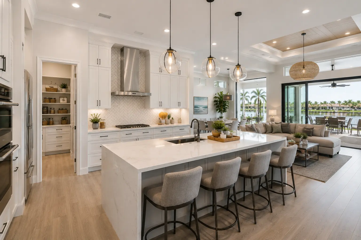 Cape Coral modern home design with open living spaces large kitchens flexible rooms home offices and indoor outdoor living
