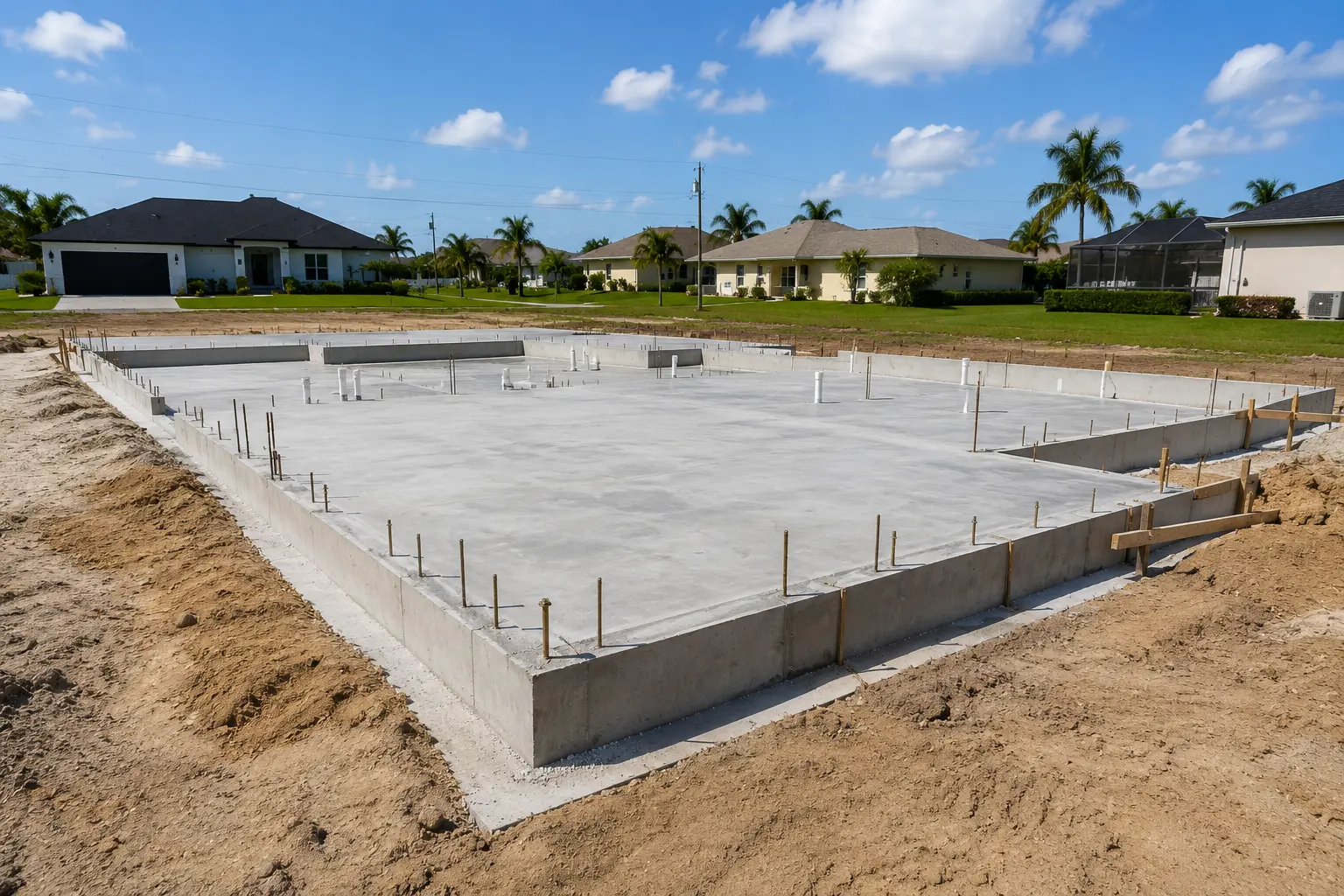 Cape Coral construction begins after permit approval with site preparation foundation work and inspections